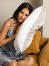 [Ljusgrå+Vit] SilkSilky-SE 22Momme Rent Silke Pillowcase 002