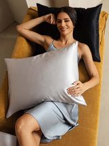[Ljusgrå+Vit] SilkSilky-SE 22Momme Rent Silke Pillowcase 003