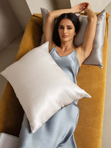 [Ljusgrå+Vit] SilkSilky-SE 19Momme Rent Silke Pillowcase 004