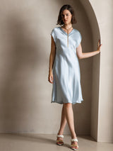 [Ljusblå] SilkSilky-SE Cap Sleeve V Neck Klänning 001