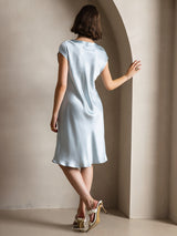 [Ljusblå] SilkSilky-SE Cap Sleeve V Neck Klänning 002