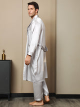[Ljusgrå] SilkSilky-SE 19Momme Rent Silke Lång Ärm Mens Robe 002
