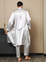 [Ljusgrå] SilkSilky-SE 19Momme Rent Silke Lång Ärm Mens Robe 003