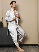 [Ljusgrå] SilkSilky-SE 19Momme Rent Silke Lång Ärm Mens Robe 005