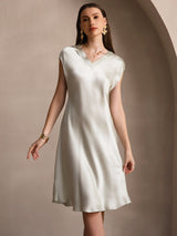 [Ljusgrön] SilkSilky-SE Cap Sleeve V Neck Klänning 004