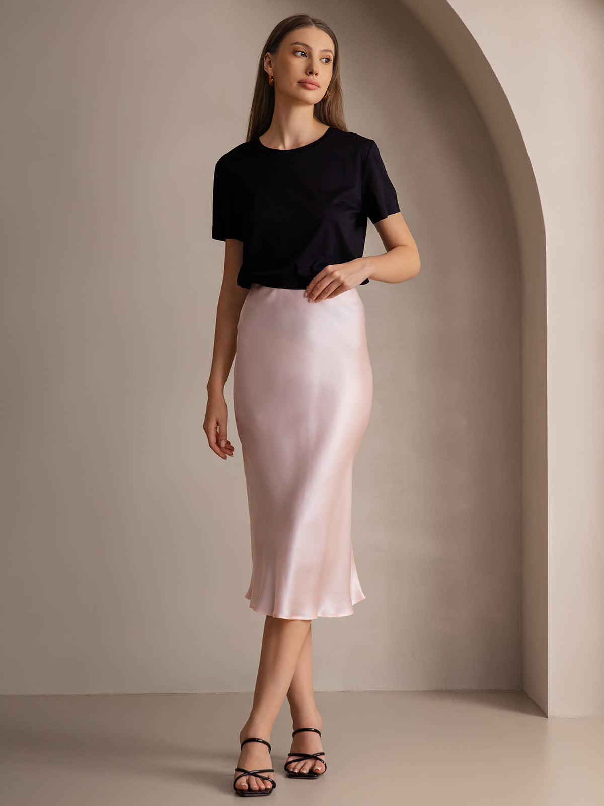 [Ljusrosa] SilkSilky-SE 19Momme Rent Silke Skirt 007,