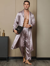 [Blek Mauve] SilkSilky-SE 19Momme Rent Silke Lång Ärm Mens Robe 004