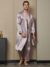 [Blek Mauve] SilkSilky-SE 19Momme Rent Silke Lång Ärm Mens Robe 005