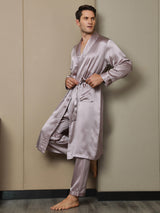[Blek Mauve] SilkSilky-SE 19Momme Rent Silke Lång Ärm Mens Robe 006