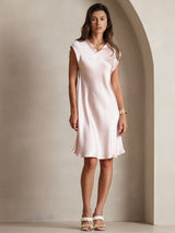 [Rosa] SilkSilky-SE Cap Sleeve V Neck Klänning 001