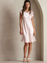 [Rosa] SilkSilky-SE Cap Sleeve V Neck Klänning 003