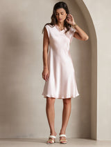 [Rosa] SilkSilky-SE Cap Sleeve V Neck Klänning 004