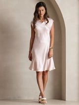 [Rosa] SilkSilky-SE Cap Sleeve V Neck Klänning 005