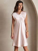 [Rosa] SilkSilky-SE Cap Sleeve V Neck Klänning 006
