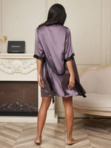 [Lila Grå] SilkSilky-SE Half Sleeve Dam Morgonrock 002