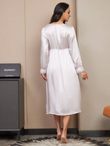 [Lila] SilkSilky-SE Rent Silke Lång Ärm Nightgown 002