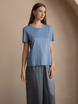 [Blå] SilkSilky-SE Kort Ärm Rund Halsringning Dam T-Shirt 001