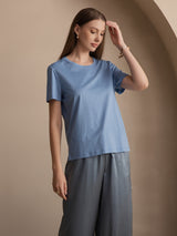 [Blå] SilkSilky-SE Kort Ärm Rund Halsringning Dam T-Shirt 003