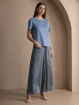 [Blå] SilkSilky-SE Kort Ärm Rund Halsringning Dam T-Shirt 004