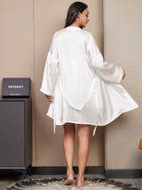 [Vit] SilkSilky-SE 3/4 Ärm V Ringning Dam Pyjama 002
