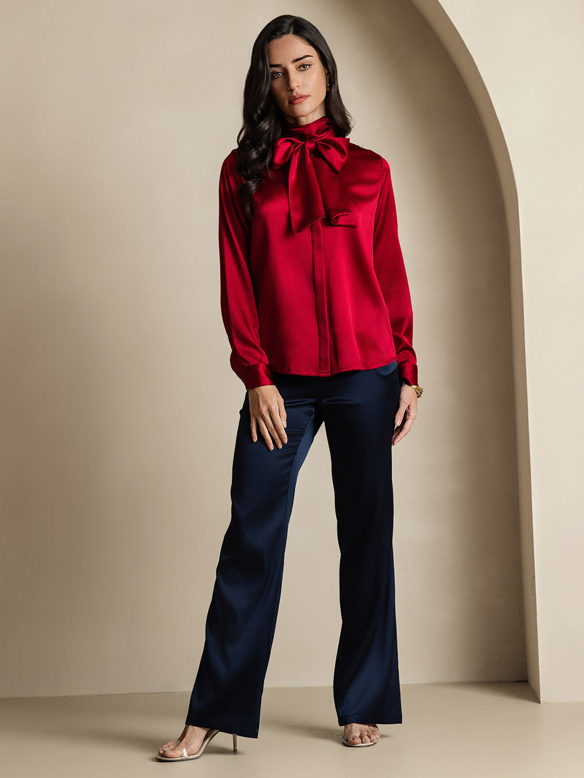 [Vin] SilkSilky-SE 19Momme Silke Lång Ärm Blouse 010