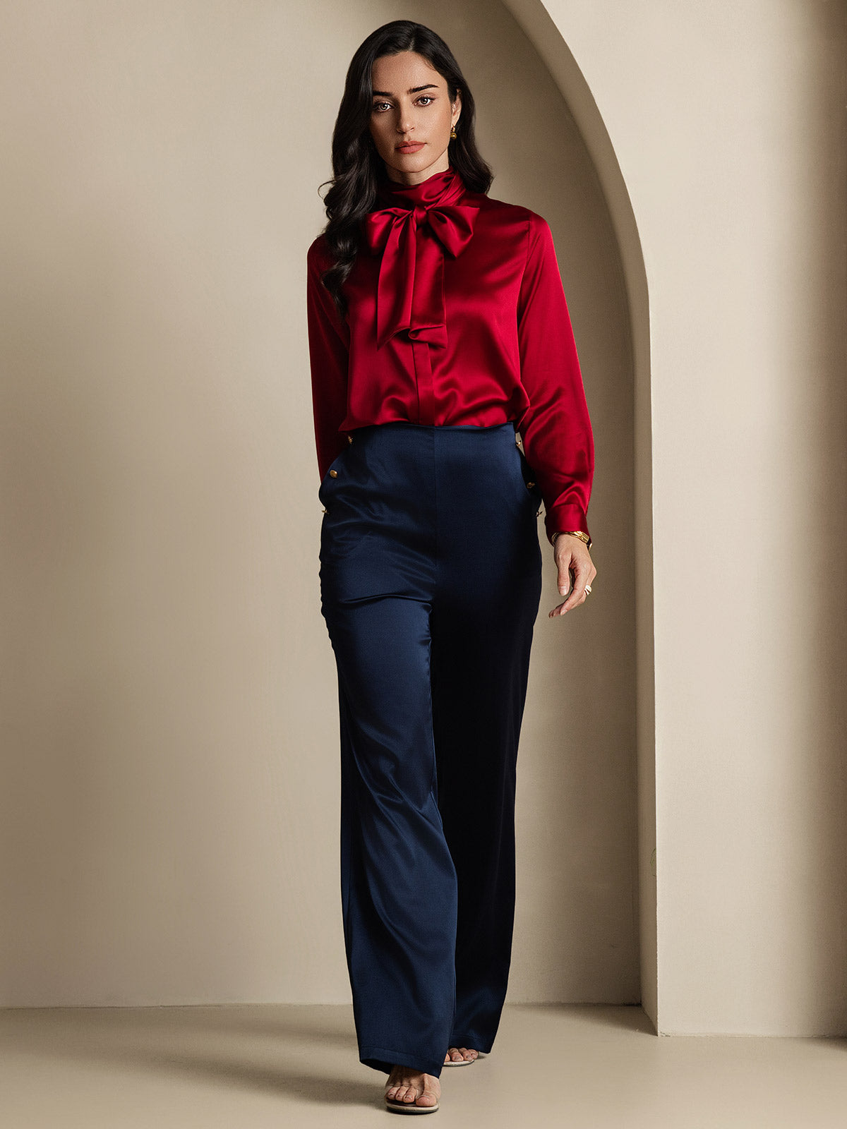 [Vin] SilkSilky-SE 19Momme Silke Lång Ärm Blouse 011