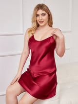 [Vin] SilkSilky-SE Spaghetti Rem V Ringning Plus Storlek Klänning 004