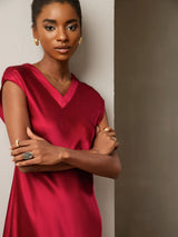 [Vin] SilkSilky-SE Cap Sleeve V Neck Klänning 003