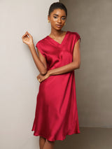 [Vin] SilkSilky-SE Cap Sleeve V Neck Klänning 004