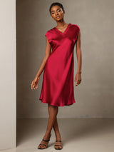 [Vin] SilkSilky-SE Cap Sleeve V Neck Klänning 005