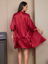 [Vin] SilkSilky-SE 3/4 Ärm V Ringning Dam Pyjama 002