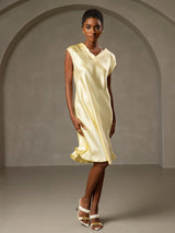 [Gul] SilkSilky-SE Cap Sleeve V Neck Klänning 001