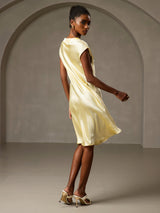 [Gul] SilkSilky-SE Cap Sleeve V Neck Klänning 002