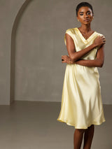 [Gul] SilkSilky-SE Cap Sleeve V Neck Klänning 004