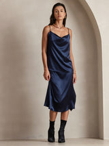 [Mörkblå] SilkSilky-SE Spaghetti Strap Cowl Neck Cami Toppar 007