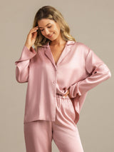 [Persikohud] SilkSilky-SE 19Momme Lång Ärm Notchkrage Dam Pyjama 007