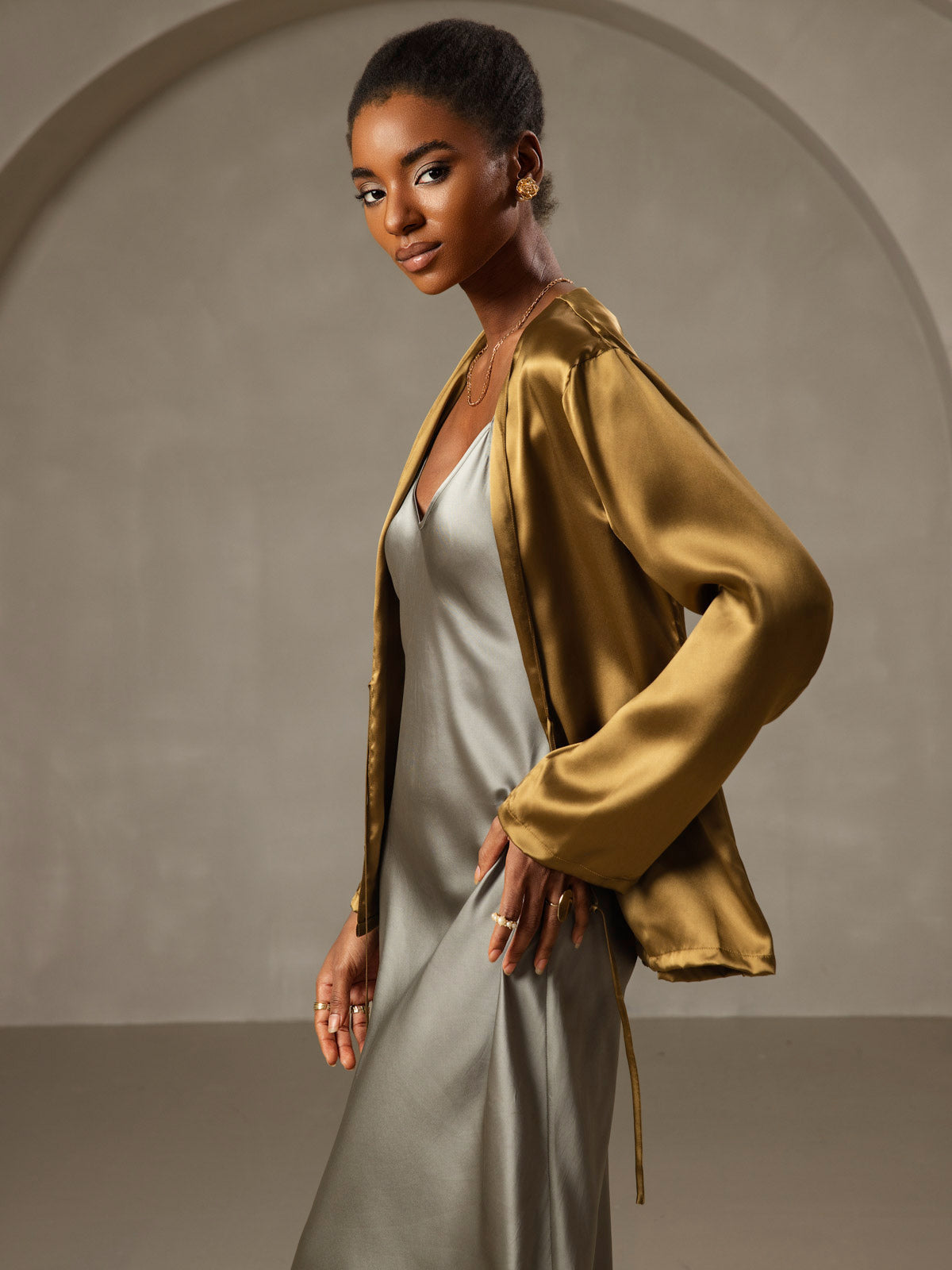 [Grågrön] SilkSilky-SE Rent Silke Dress 006,