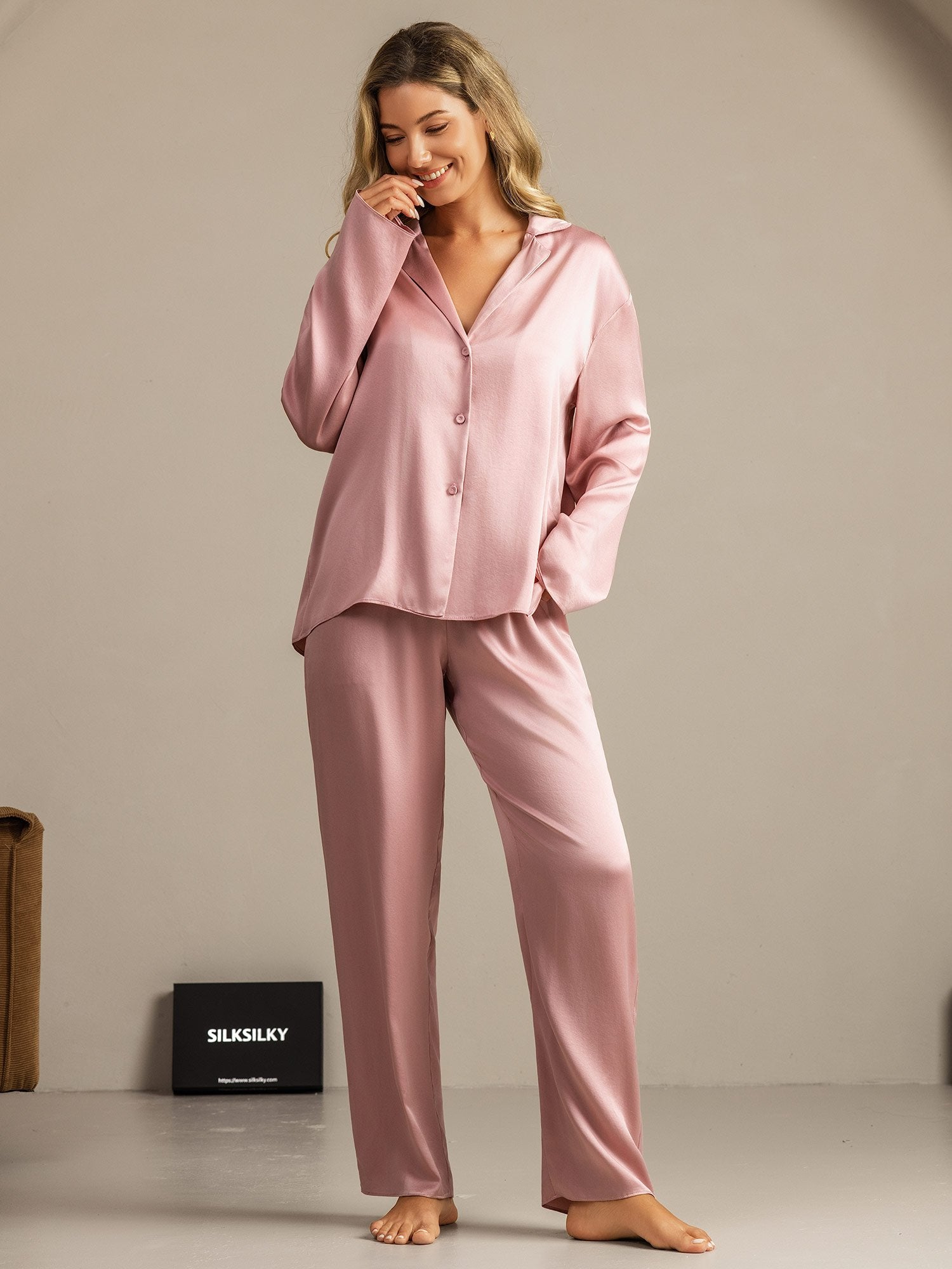 [Persikohud] SilkSilky-SE 19Momme Silke Skårad Dam Pyjama 001