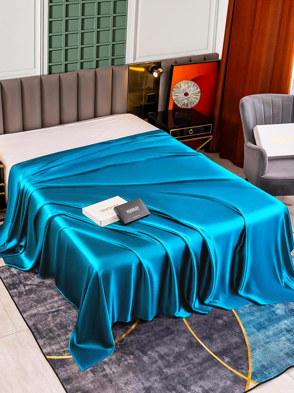 [Kungsblått] SilkSilky-SE 25Momme Rent Silke Sheet 001