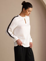 [Vit] SilkSilky-SE Long Sleeve Keyhole Neck Damblusar 003