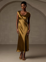 [Brun] SilkSilky-SE Kappärm Scoop Neck Klänning 001