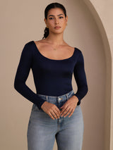 [Mörkblå] SilkSilky-SE Long Sleeve Womens T-Shirt 003