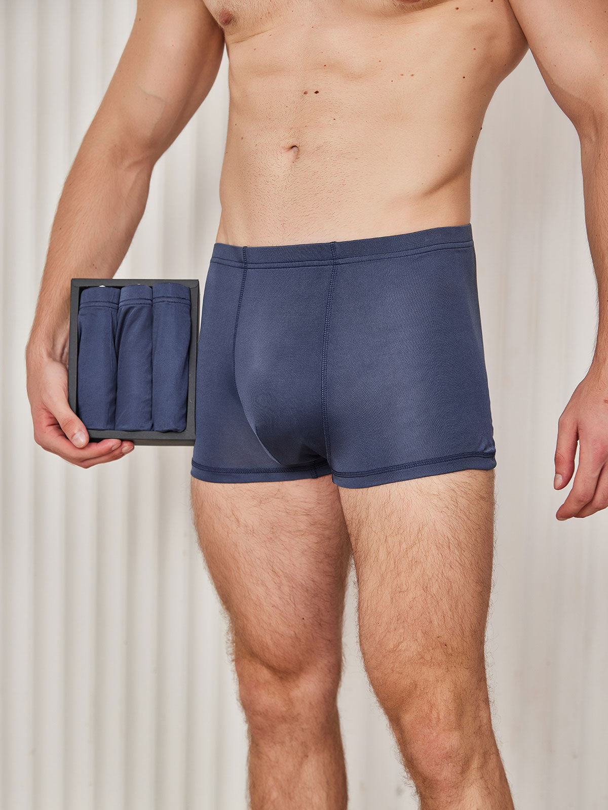[Mörkblå] SilkSilky-SE Silke Stickad Mens Underwear 001