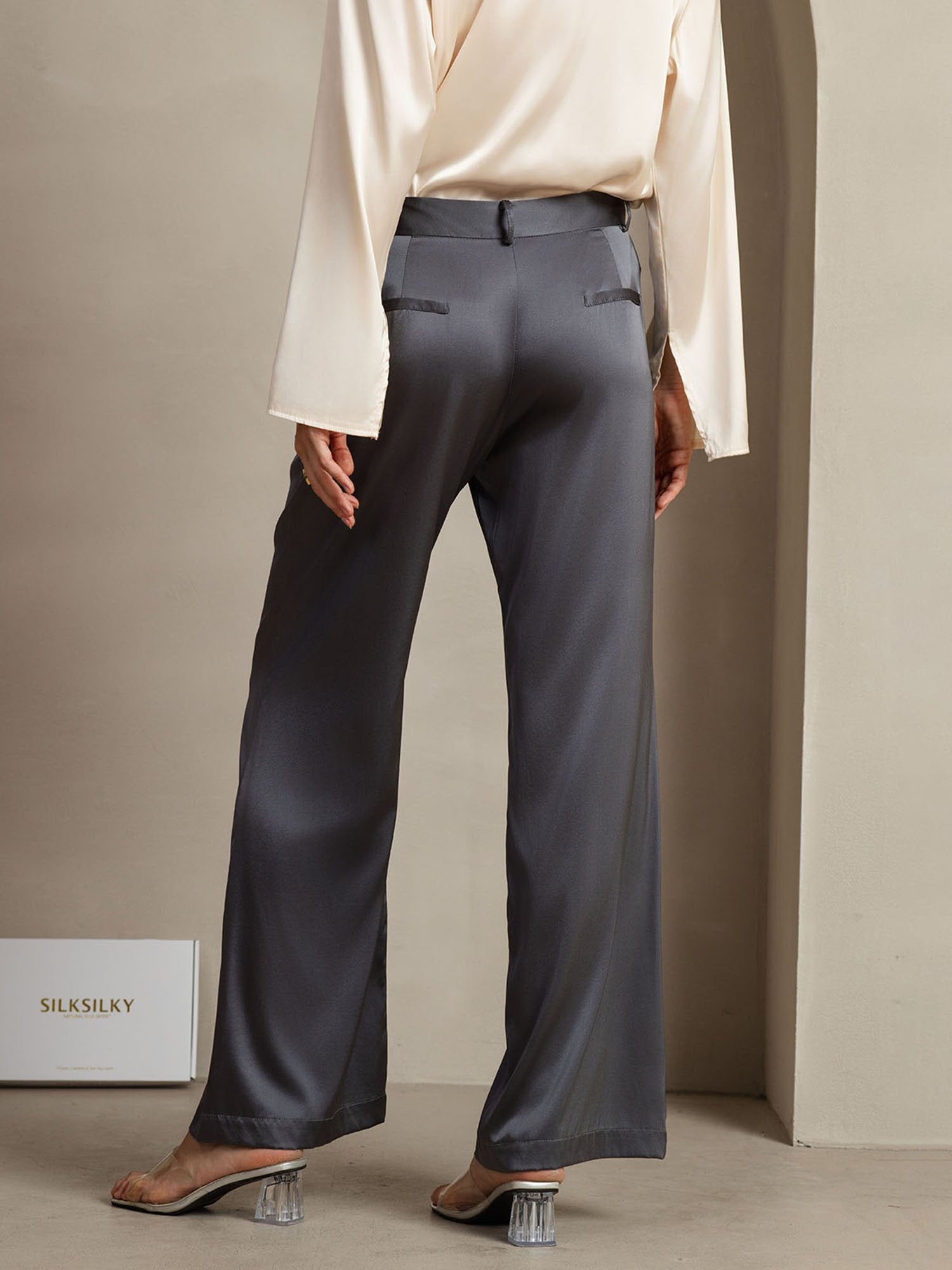 [Mörkgrå] SilkSilky-SE 19Momme Silke Womens Pants 002