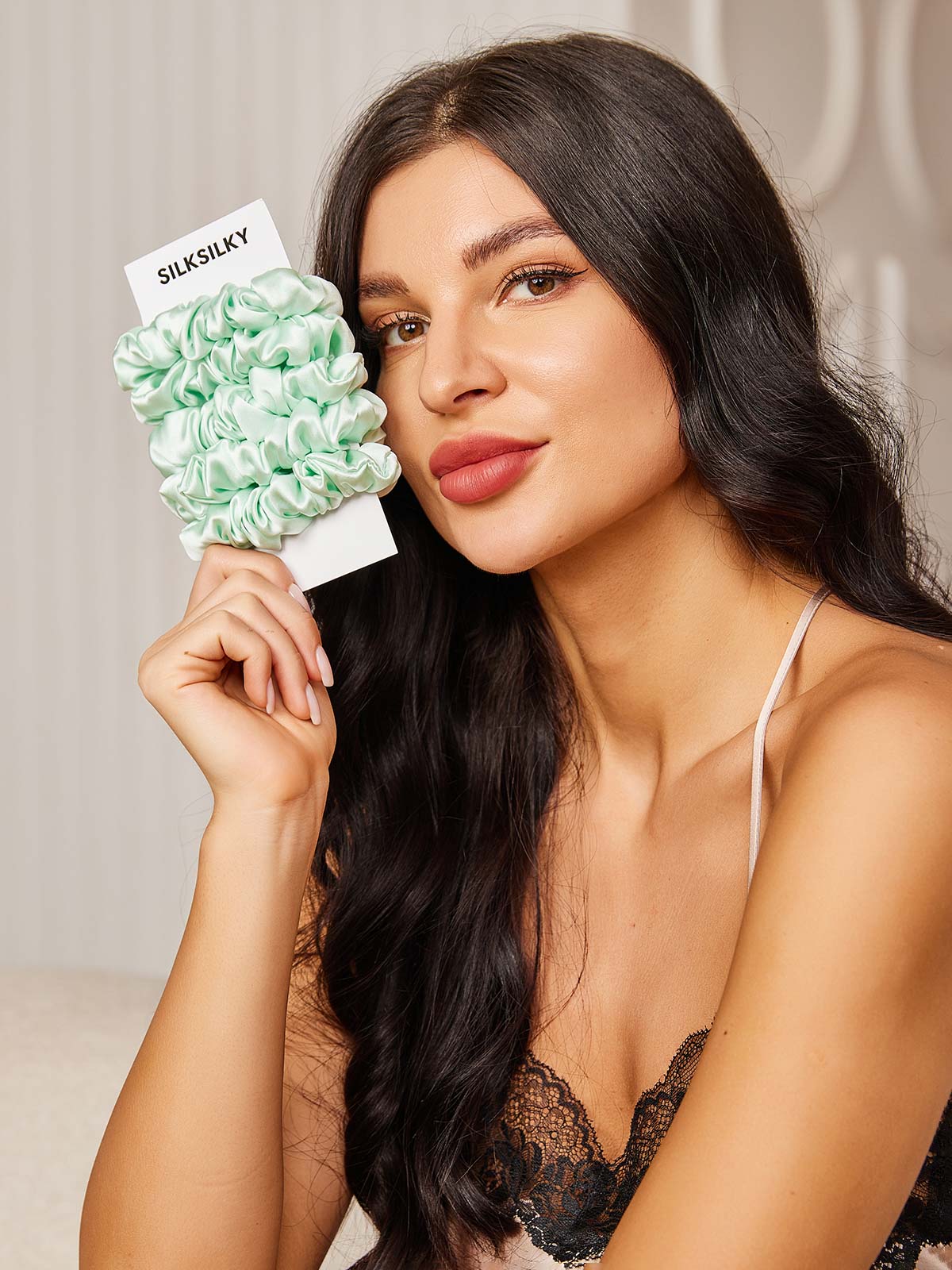 [Ljusgrön] SilkSilky-SE 19Momme Rent Silke Scrunchie 001