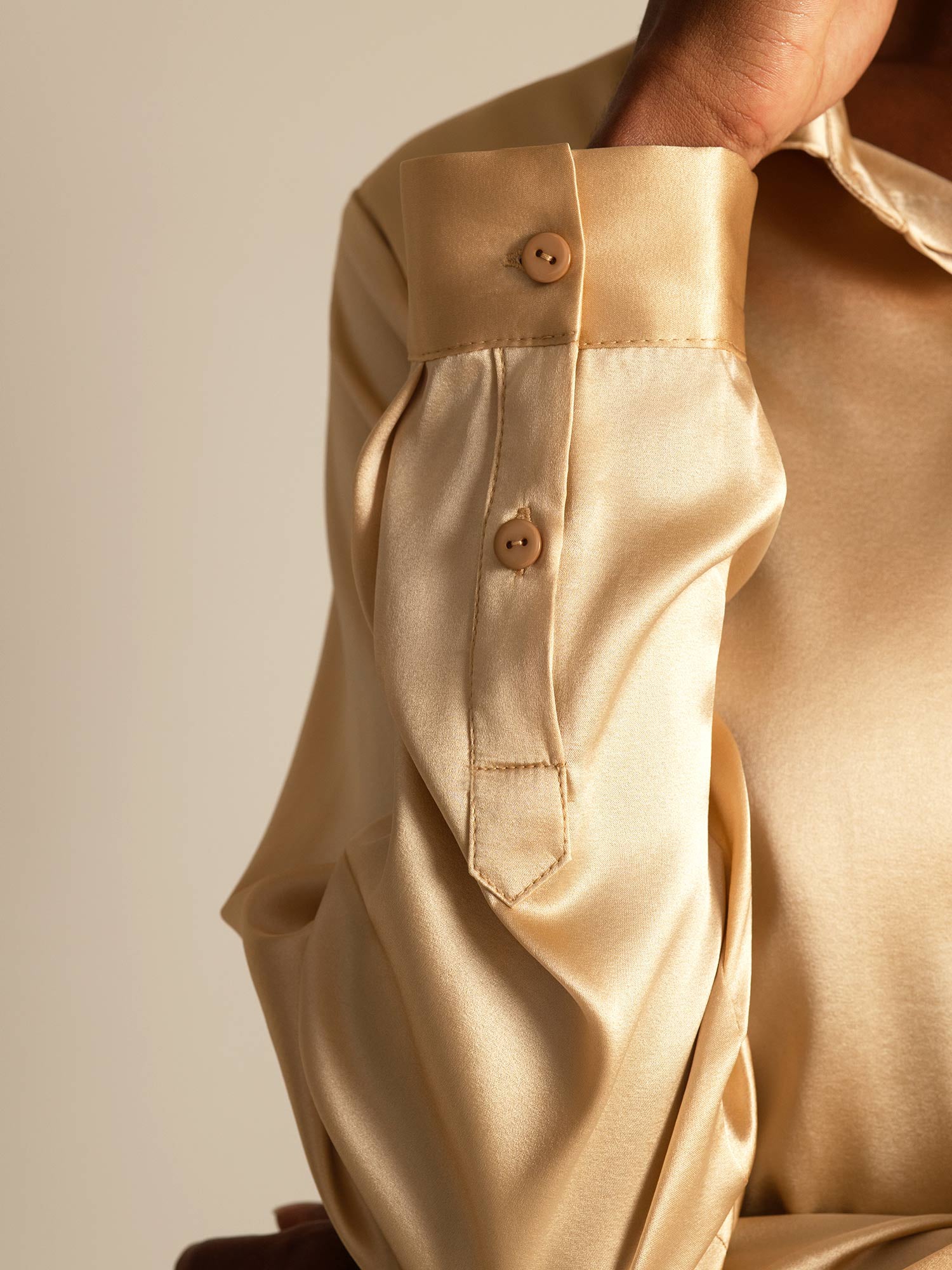 [Champagne] SilkSilky-SE 19Momme Silke Krage Damskjorta 007