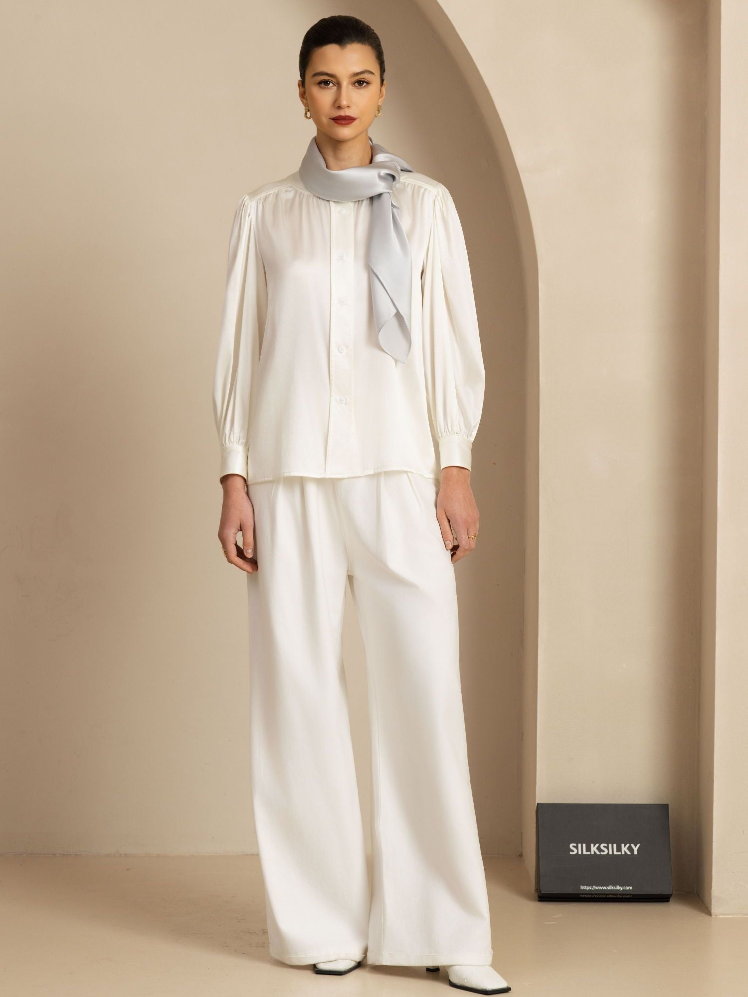 [Ljusgrå] SilkSilky-SE Pure Silk Scarf 004