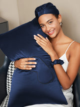 [Mörkblå] SilkSilky-SE 19Momme Rent Silke Pillowcase Set 001