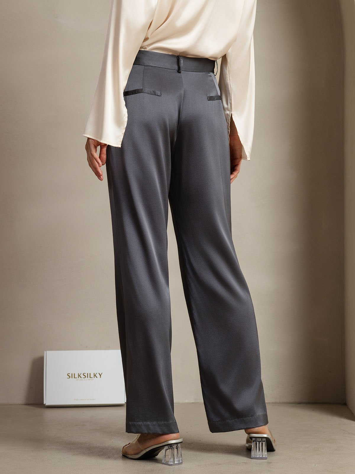 [Mörkgrå] SilkSilky-SE 19Momme Silke Womens Pants 006