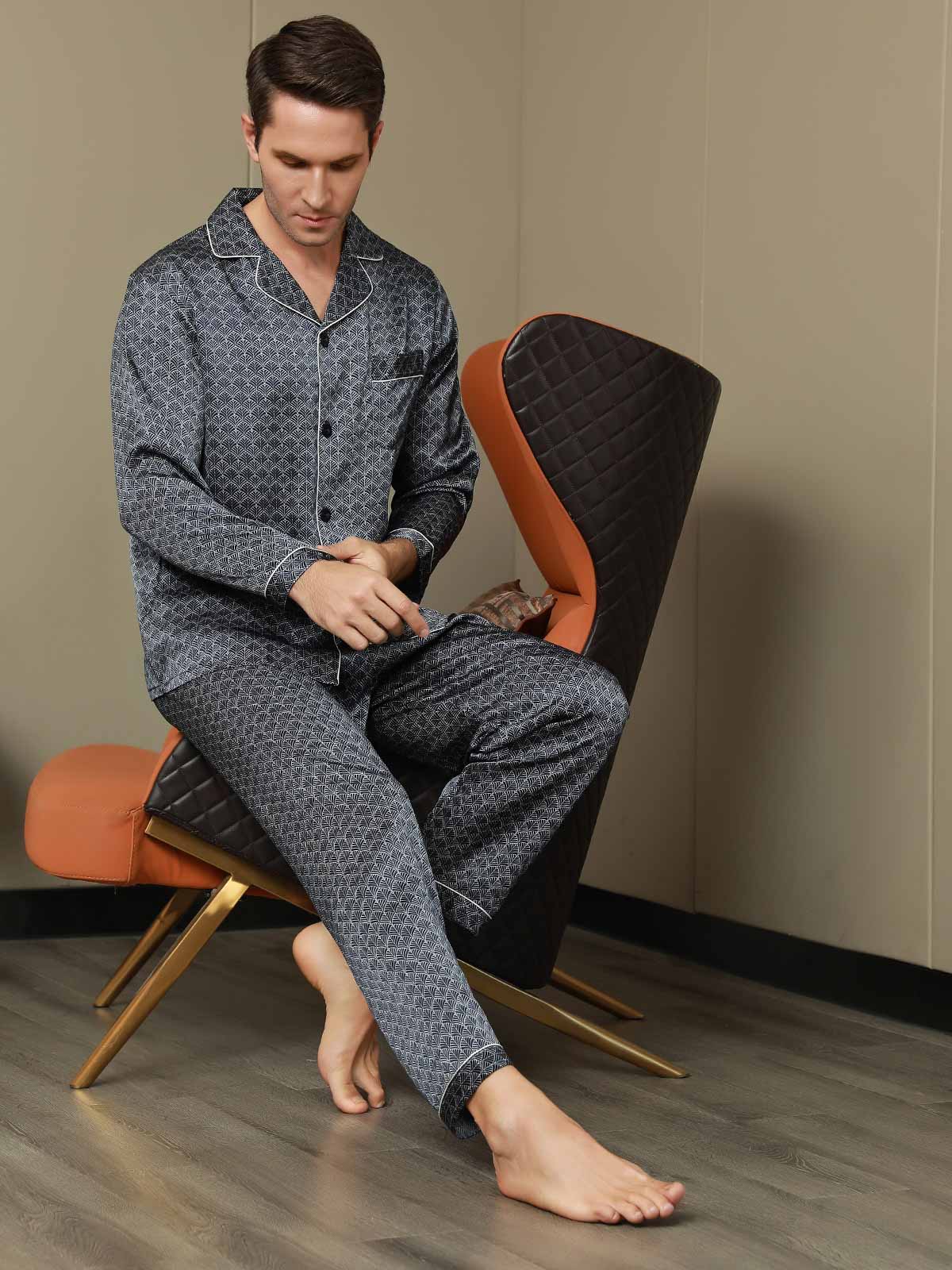 [Marin Ginkgo] SilkSilky-SE 19Momme Rent Silke Mens Pajamas 006